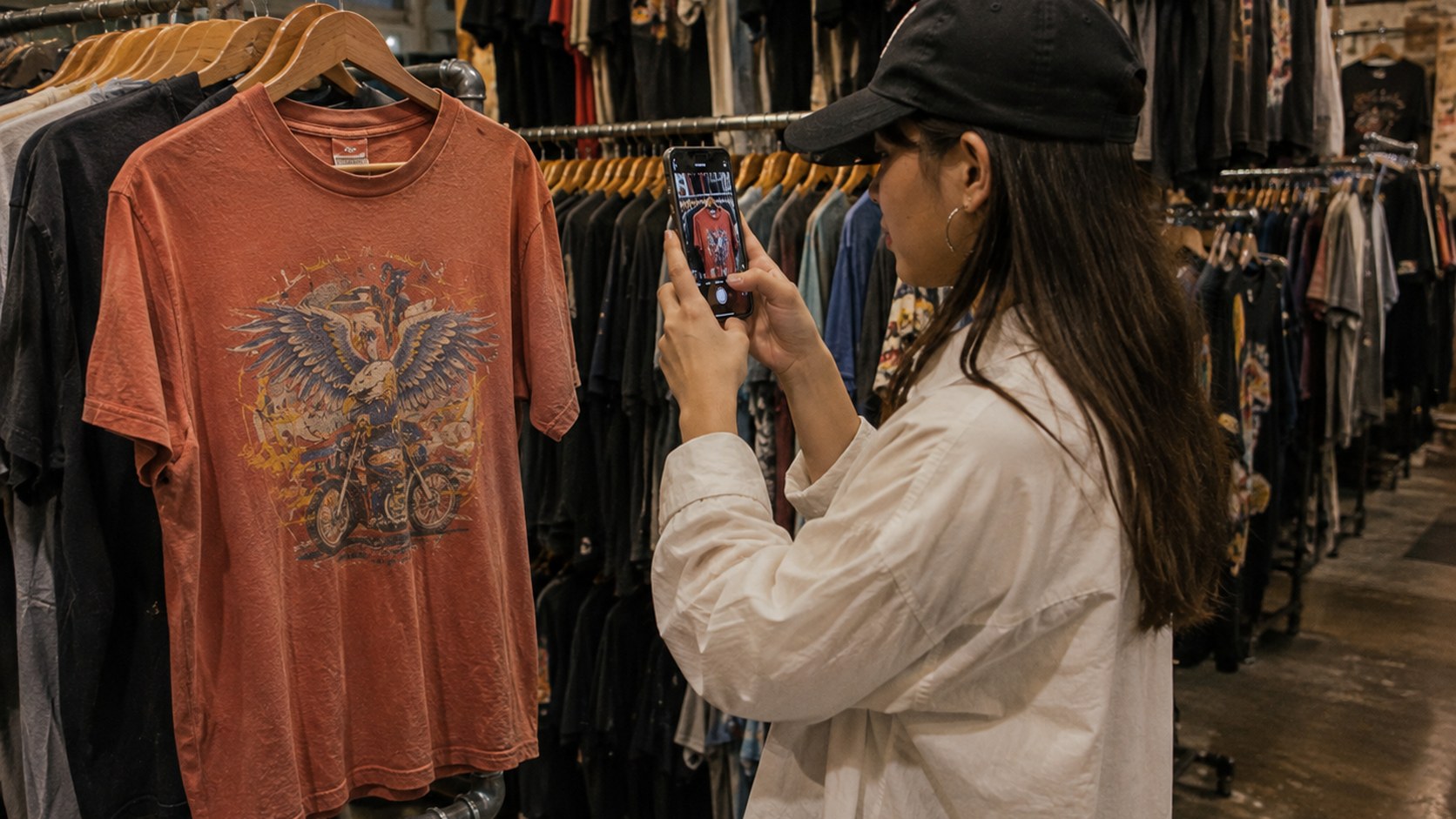 市場で商品を写真に撮り、その場で買わずに持ち帰る判断